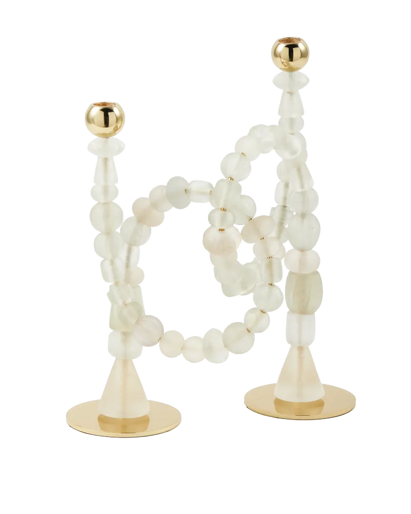 Kerzenhalter BEADS weiß mit goldenen Elementen