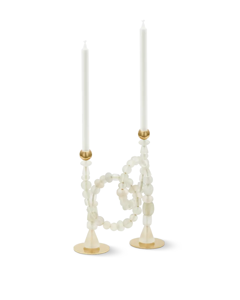 Kerzenhalter BEADS weiß mit goldenen Elementen