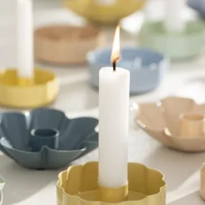 Kerzenhalter, Blume, wellige Kante, gelb, für Stabkerzen