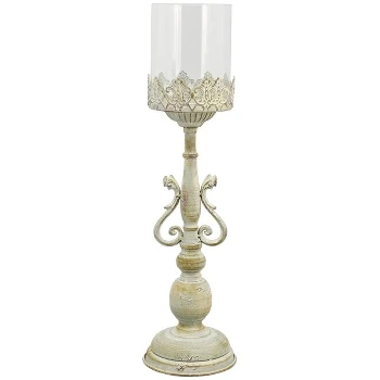 Kerzenhalter Cement/Metall, weiss/gold, 46 cm