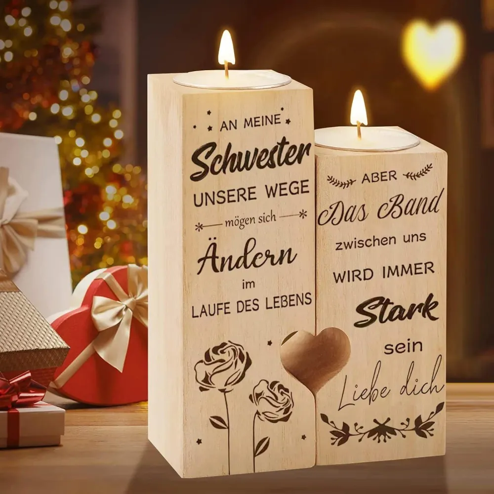 Kerzenhalter Herzform Holzständer Tischdeko Schwester