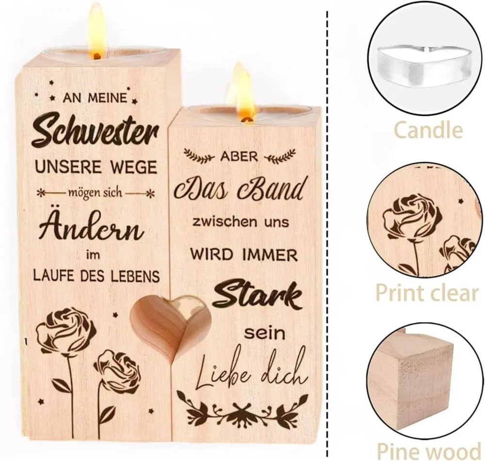 Kerzenhalter Herzform Holzständer Tischdeko Schwester