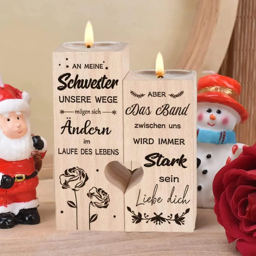 Kerzenhalter Herzform Holzständer Tischdeko Schwester