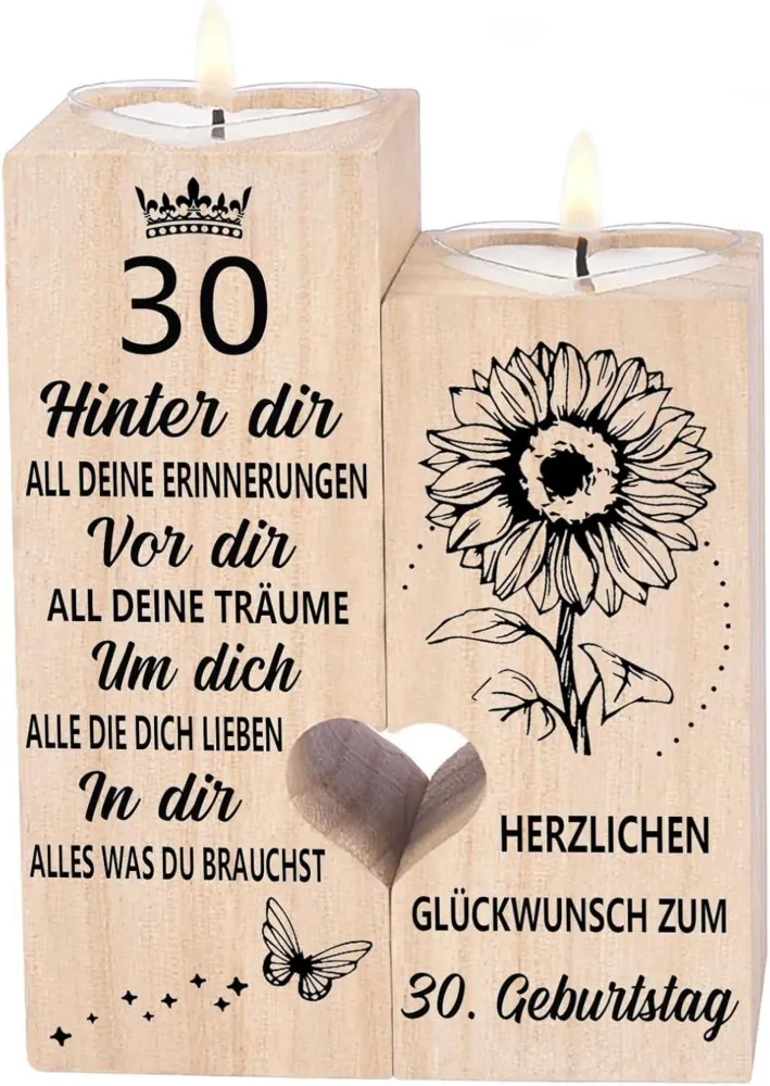 Kerzenhalter Holz Herzform 30. Geburtstag Geschenk Frau Mama