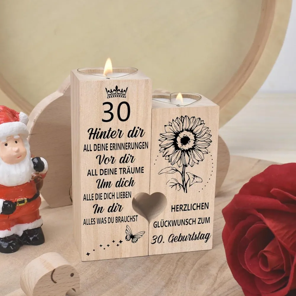 Kerzenhalter Holz Herzform 30. Geburtstag Geschenk Frau Mama