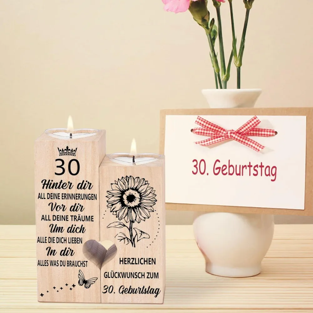 Kerzenhalter Holz Herzform 30. Geburtstag Geschenk Frau Mama
