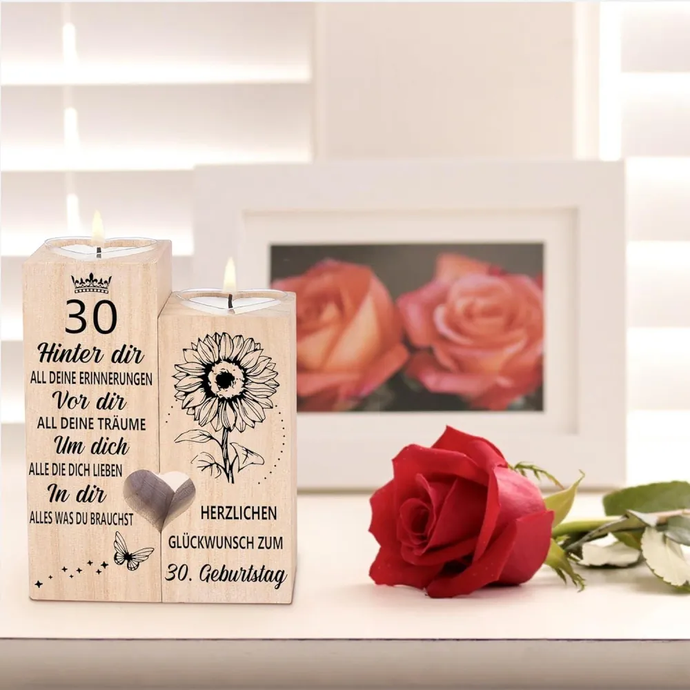 Kerzenhalter Holz Herzform 30. Geburtstag Geschenk Frau Mama