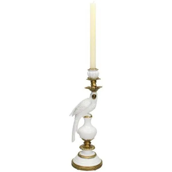 Kerzenständer – Weißer Vogel – ↑40 cm – Dekorativer Kerzenhalter aus Polyresin – Stilvolle Vogelfigur – Wohnaccessoire für...