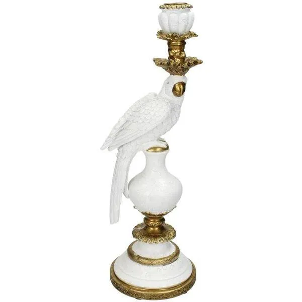 Kerzenständer – Weißer Vogel – ↑40 cm – Dekorativer Kerzenhalter aus Polyresin – Stilvolle Vogelfigur – Wohnaccessoire für...