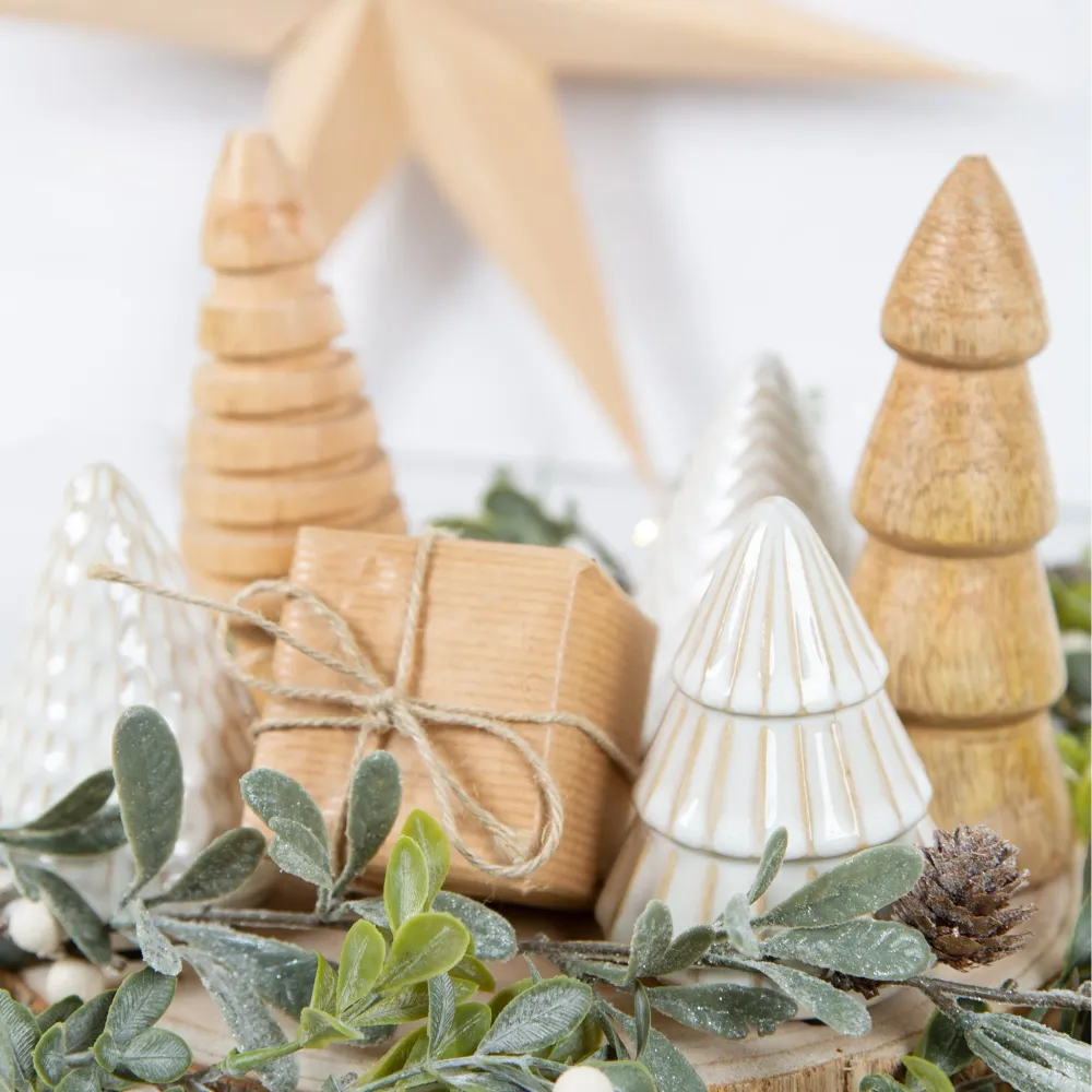 3 kleine Weihnachtsbäume Keramik Creme weiß Weihnachten 10 cm