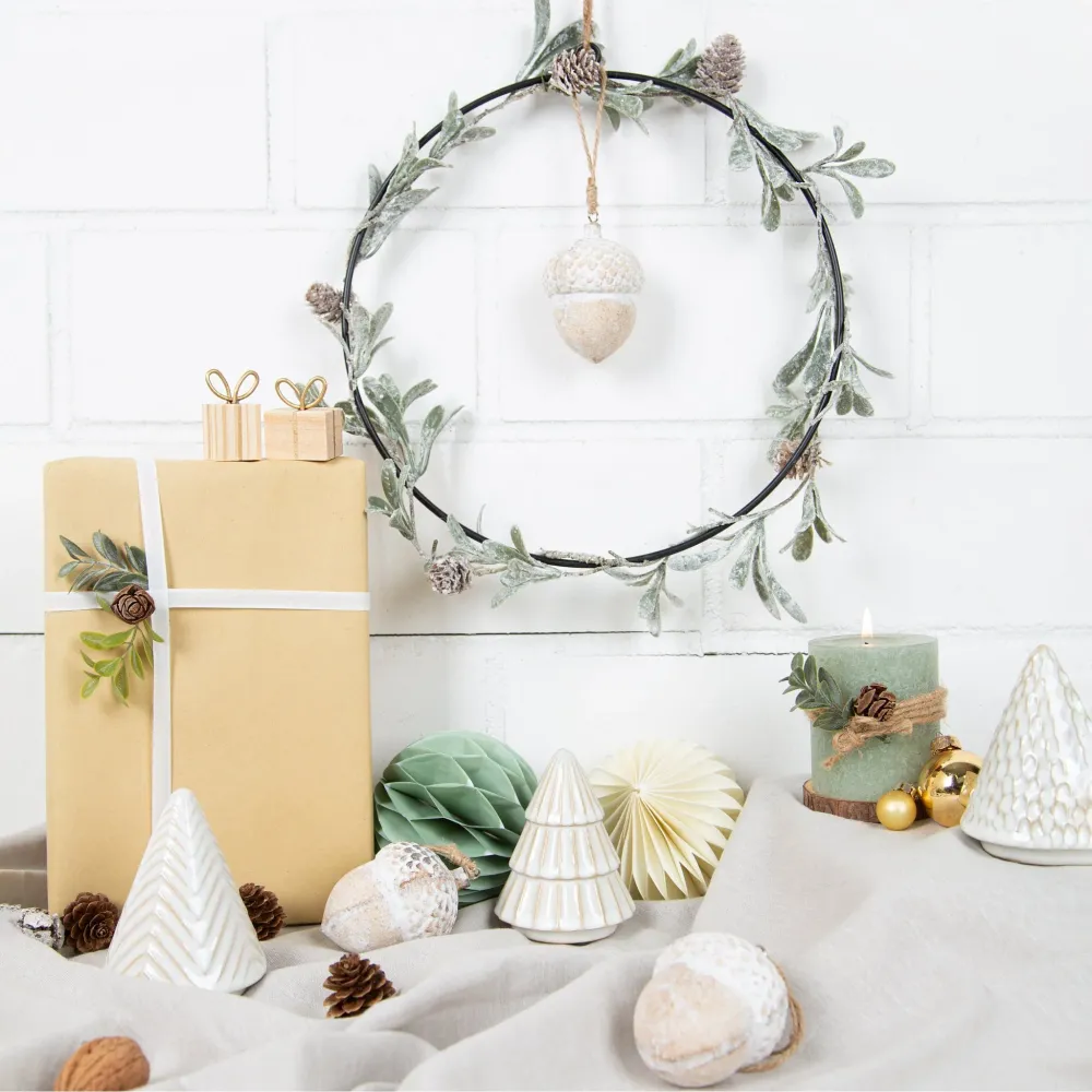 3 kleine Weihnachtsbäume Keramik Creme weiß Weihnachten 10 cm