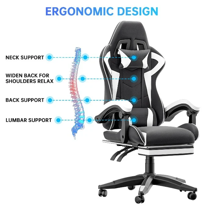 Kuroshi Ergonomischer Gaming-Stuhl mit Fußstütze | Komfort & Unterstützung für Gamer