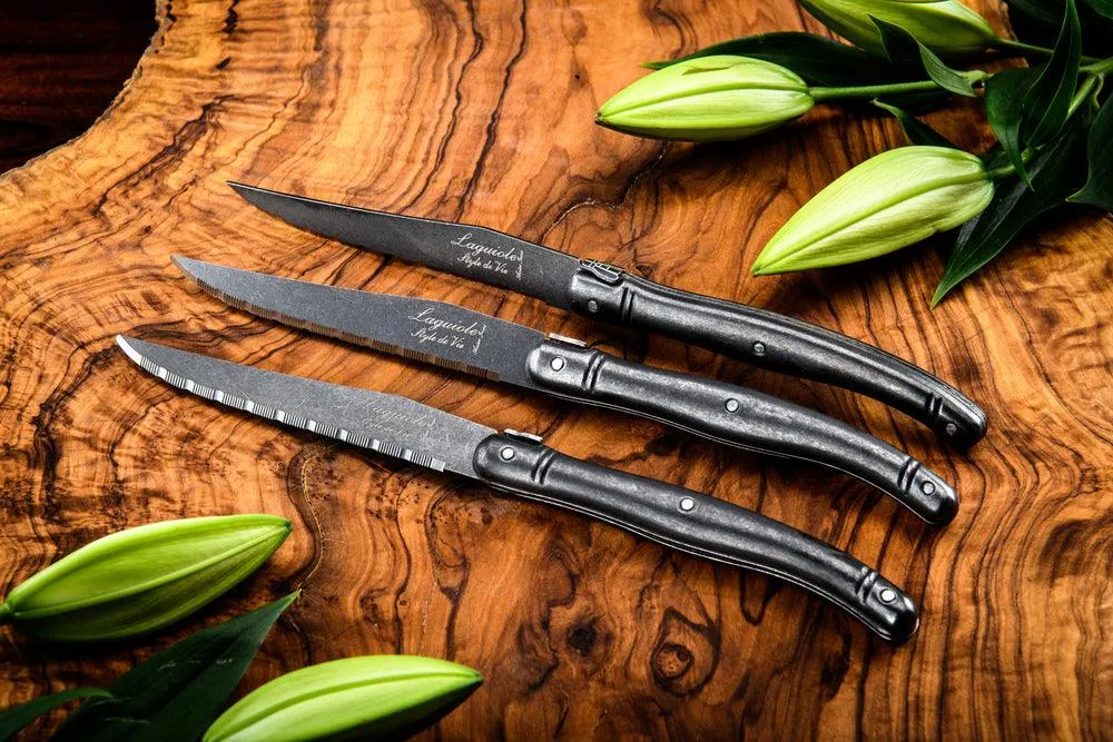 Laguiole Style de Vie Steakmesser, schwarz stonewashed, Premium-Linie