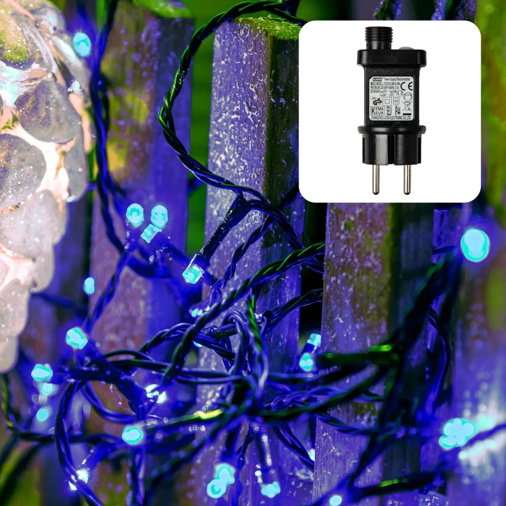 LED-Lichterkette, 40 LEDs blau, optionaler Timer, Außen-Transformator, 560442 151923