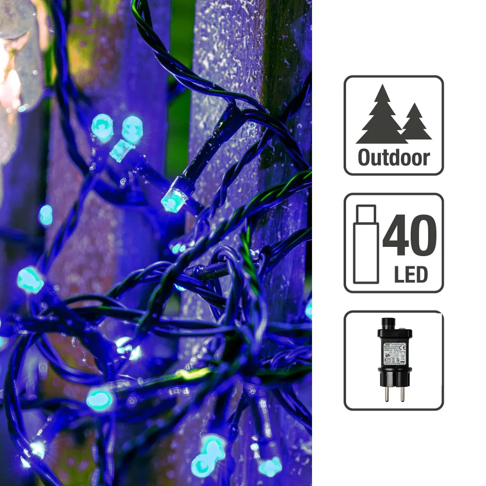 LED-Lichterkette, 40 LEDs blau, optionaler Timer, Außen-Transformator, 560442 151923