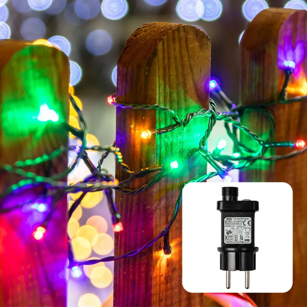 LED-Lichterkette, 40 LEDs multicolor, optionaler Timer, Außen-Transformator, 151961