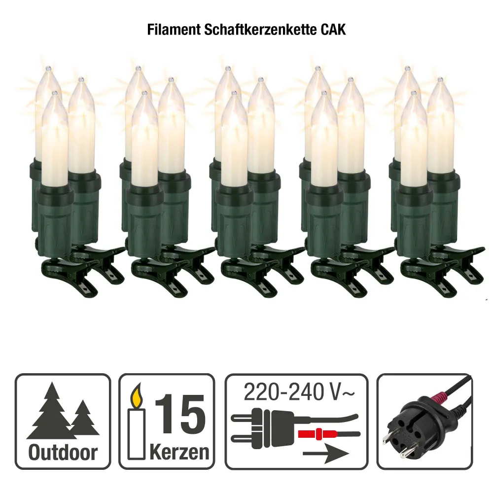 Lichterkette CAK 15, 15 Kerzen, E14, 100cm Abstand, Außenstecker 530926