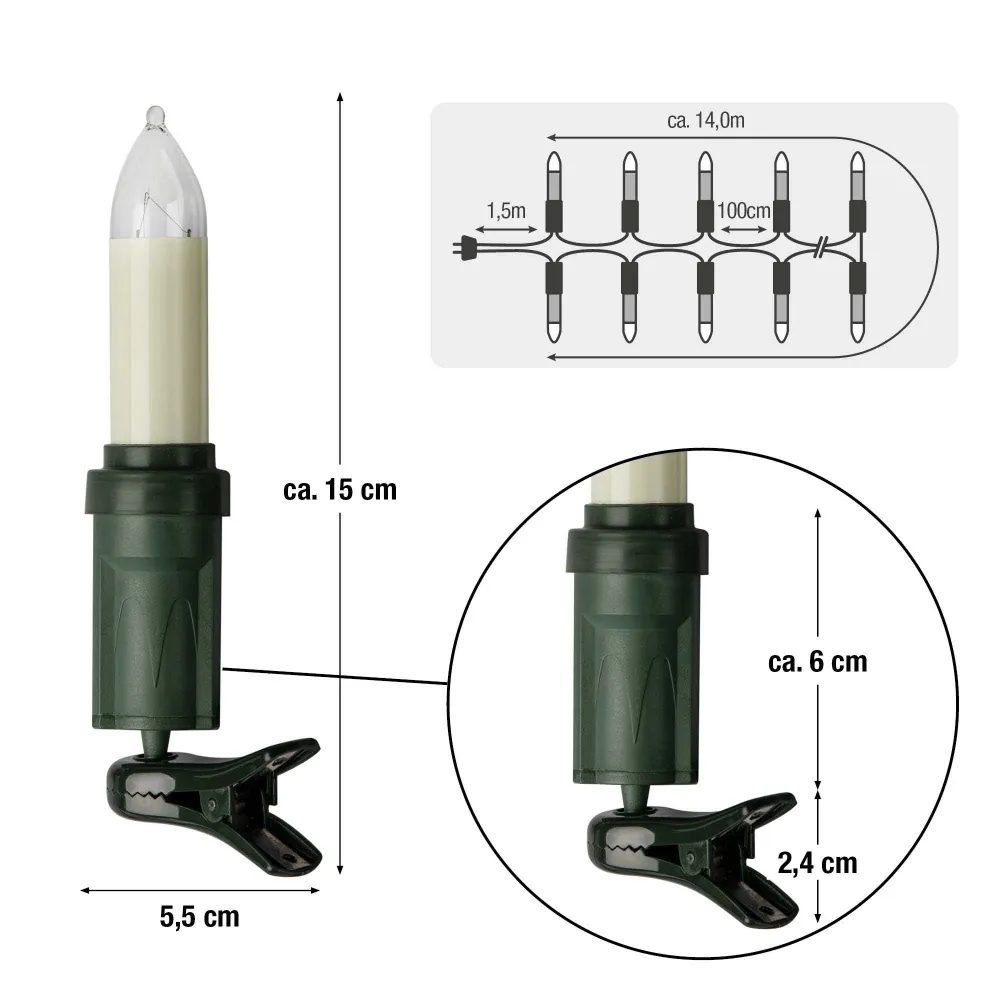 Lichterkette CAK 15, 15 Kerzen, E14, 100cm Abstand, Außenstecker 530926