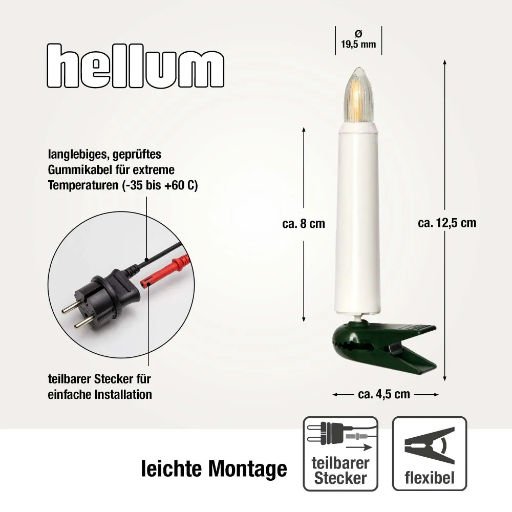 Lichterkette Weihnachtsbaum LED Filament, außen 20 teilig, Made Germany, Riffelkerzen