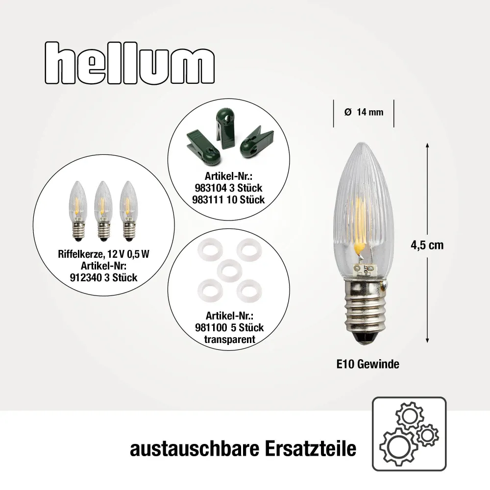 Lichterkette Weihnachtsbaum LED Filament, außen 20 teilig, Made Germany, Riffelkerzen