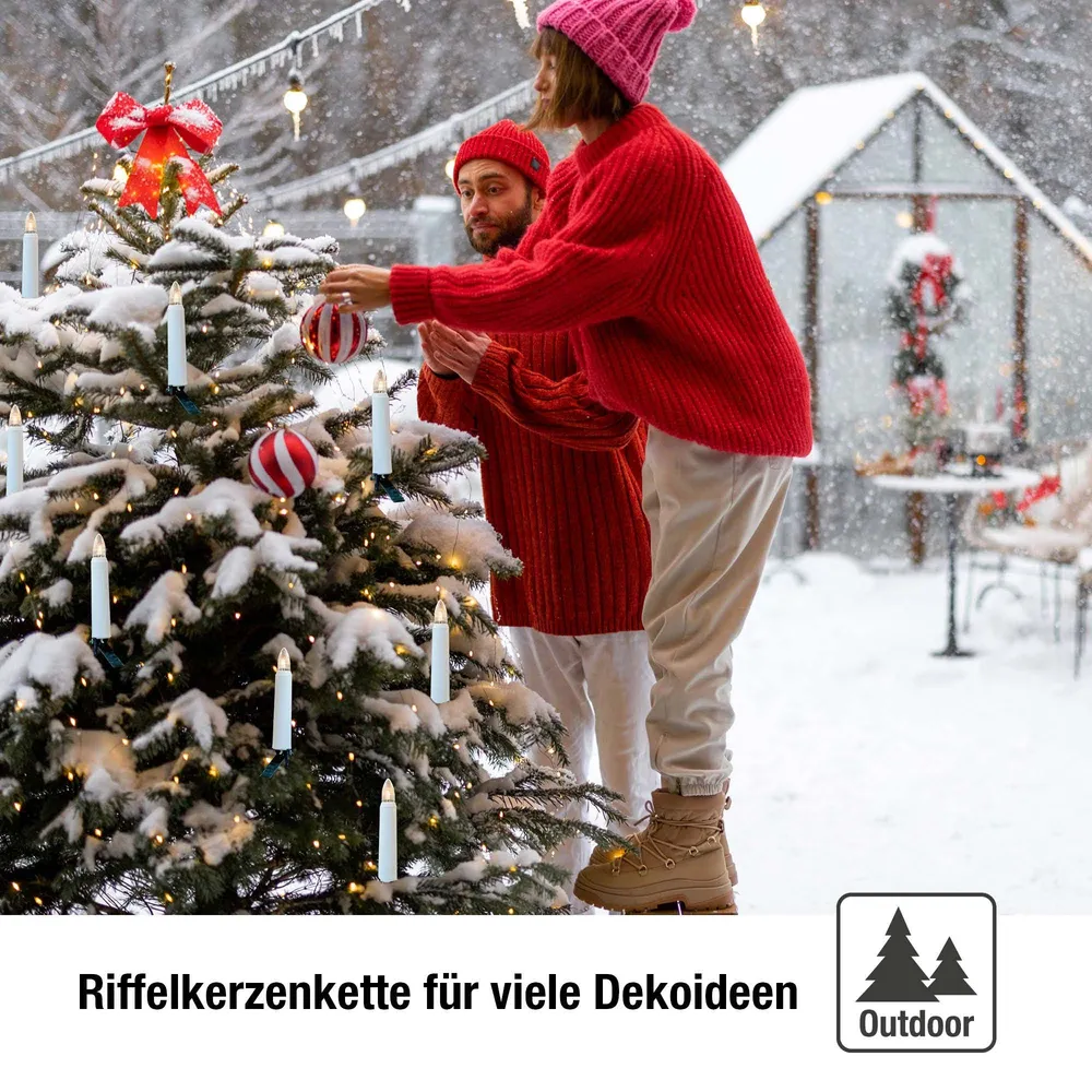 Lichterkette Weihnachtsbaum LED Filament, außen 20 teilig, Made Germany, Riffelkerzen