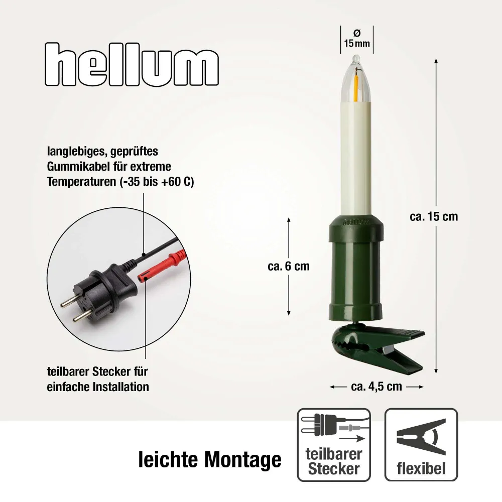 Lichterkette Weihnachtsbaum LED Filament, außen 30 teilig, Made Germany, Schaftkerzen