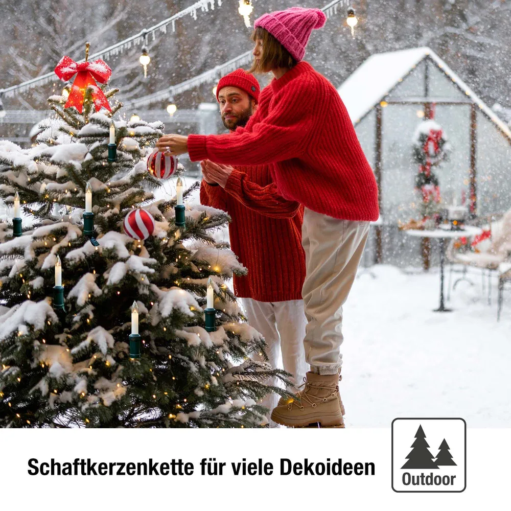 Lichterkette Weihnachtsbaum LED Filament, außen 30 teilig, Made Germany, Schaftkerzen