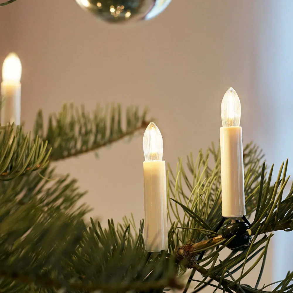 Lichterkette Weihnachtsbaum LED Filament, innen 20 teilig, Made Germany, Riffelkerzen, Schaft elfenbein