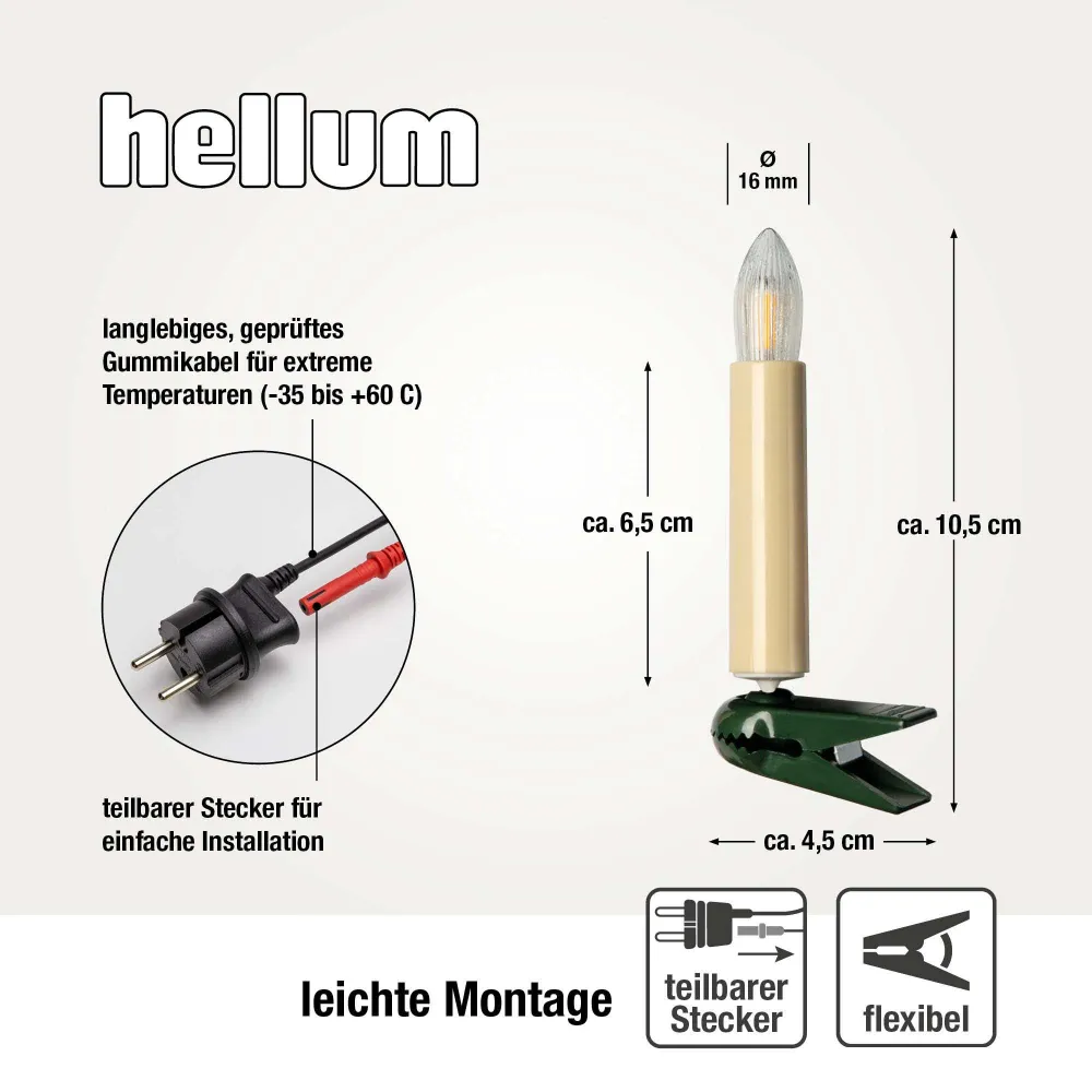 Lichterkette Weihnachtsbaum LED Filament, innen 20 teilig, Made Germany, Riffelkerzen, Schaft elfenbein