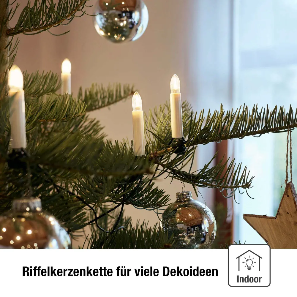 Lichterkette Weihnachtsbaum LED Filament, innen 20 teilig, Made Germany, Riffelkerzen, Schaft elfenbein