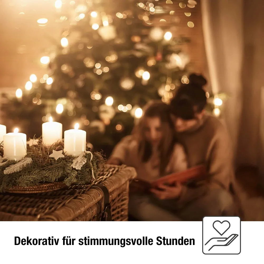 Lichterkette Weihnachtsbaum LED Filament, innen 20 teilig, Made Germany, Riffelkerzen, Schaft elfenbein