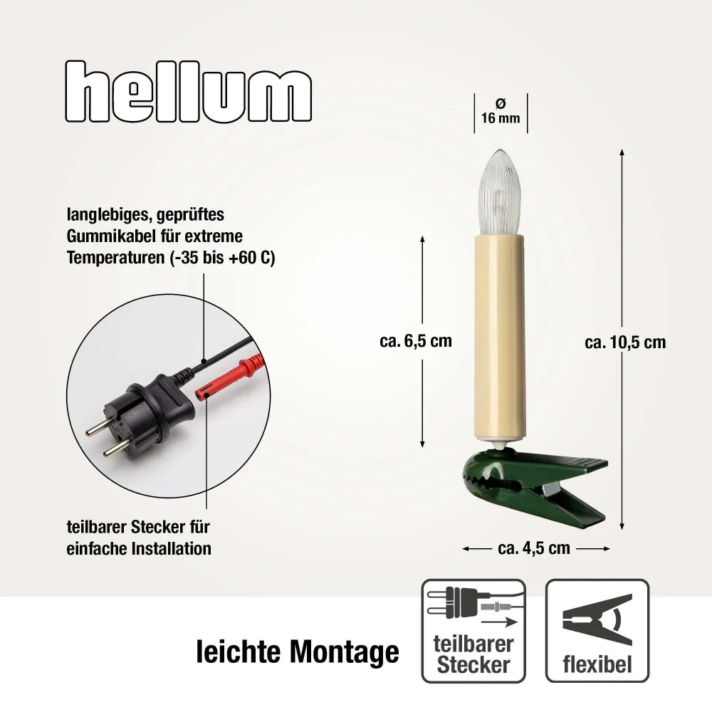Lichterkette Weihnachtsbaum LED Filament, innen 30 teilig, Made Germany, Riffelkerzen, Schaft elfenbein