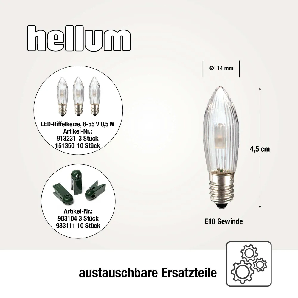 Lichterkette Weihnachtsbaum LED Filament, innen 30 teilig, Made Germany, Riffelkerzen, Schaft elfenbein