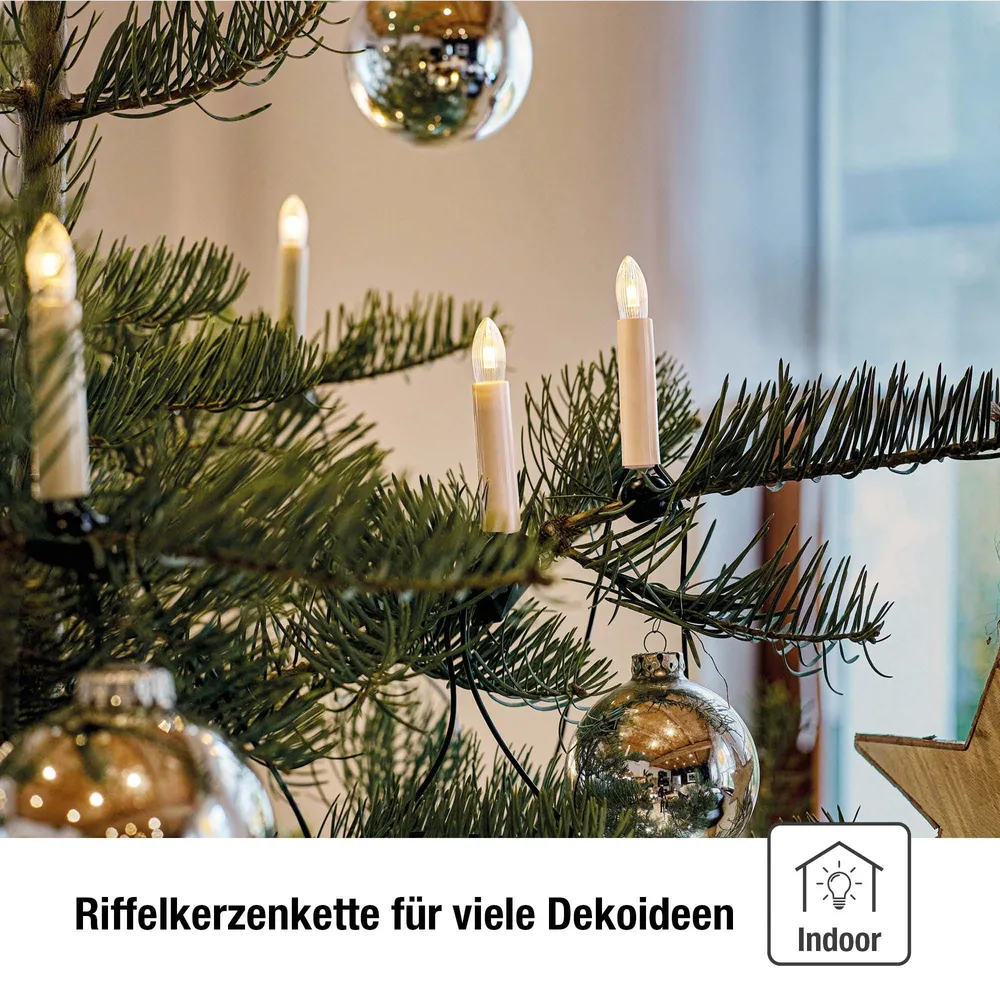 Lichterkette Weihnachtsbaum LED Filament, innen 30 teilig, Made Germany, Riffelkerzen, Schaft elfenbein