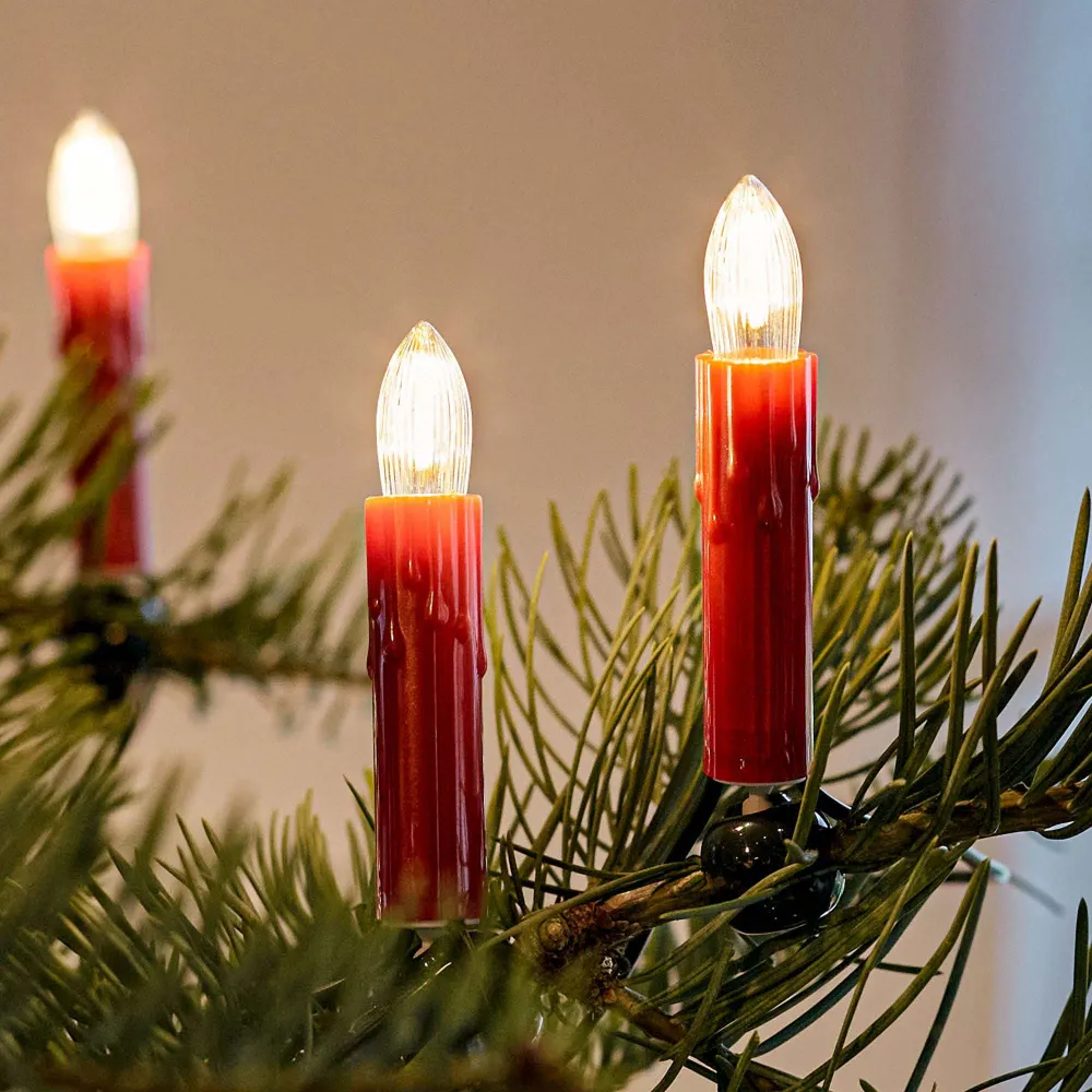 Lichterkette Weihnachtsbaum LED Filament, innen 30 teilig, Made Germany, Riffelkerzen, mit Wachstropfen, rot
