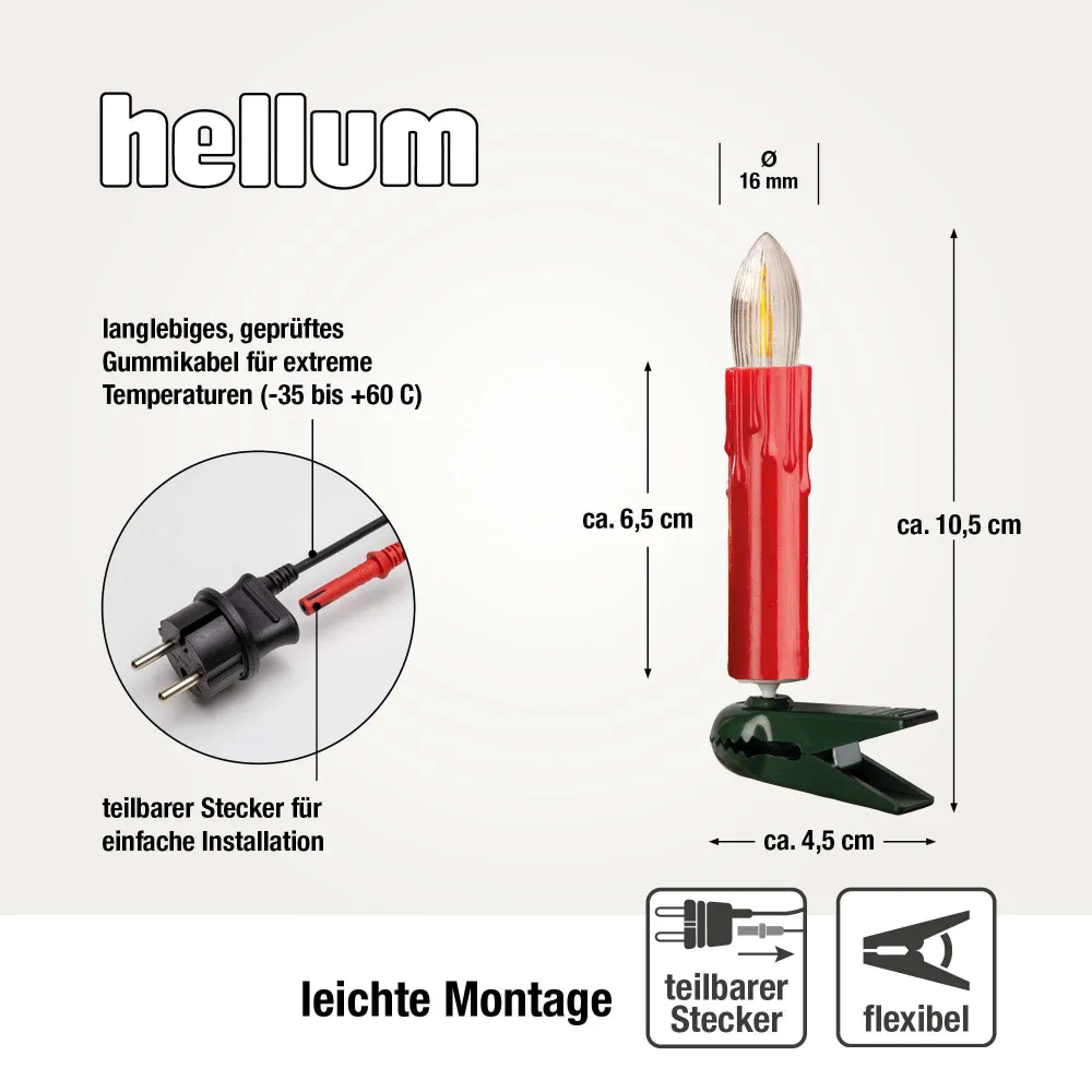 Lichterkette Weihnachtsbaum LED Filament, innen 30 teilig, Made Germany, Riffelkerzen, mit Wachstropfen, rot
