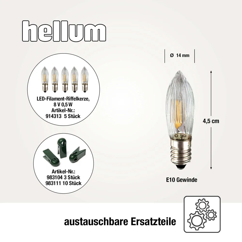 Lichterkette Weihnachtsbaum LED Filament, innen 30 teilig, Made Germany, Riffelkerzen, mit Wachstropfen, rot