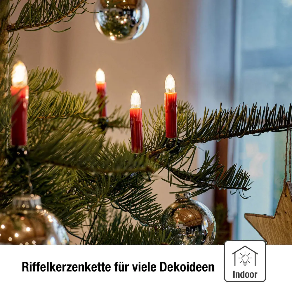 Lichterkette Weihnachtsbaum LED Filament, innen 30 teilig, Made Germany, Riffelkerzen, mit Wachstropfen, rot