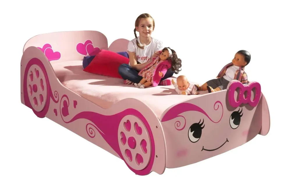 Lit Voiture LOVE Bett 90x200cm Rosa Mit Passender Matratze