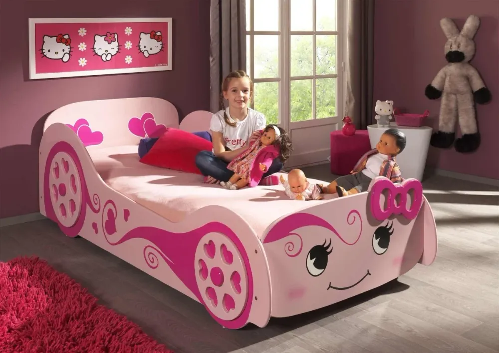 Lit Voiture LOVE Bett 90x200cm Rosa Mit Passender Matratze