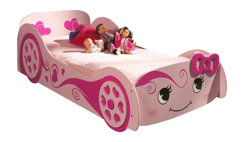 Lit Voiture LOVE Bett 90x200cm Rosa Mit Passender Matratze