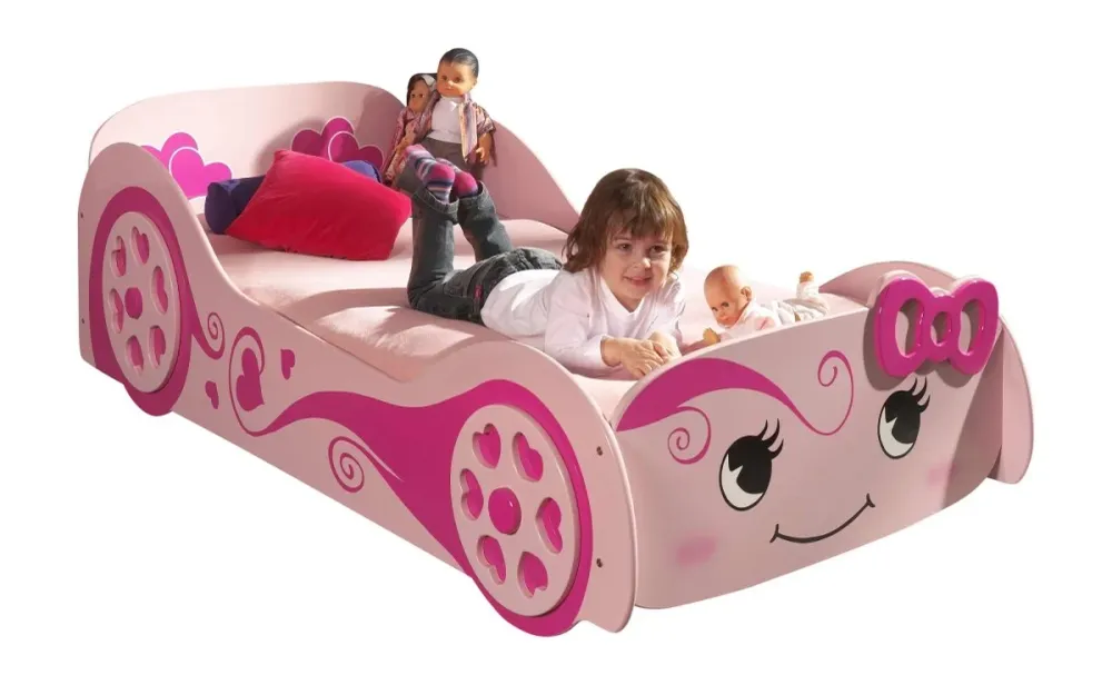 Lit Voiture LOVE Bett 90x200cm Rosa Mit Passender Matratze