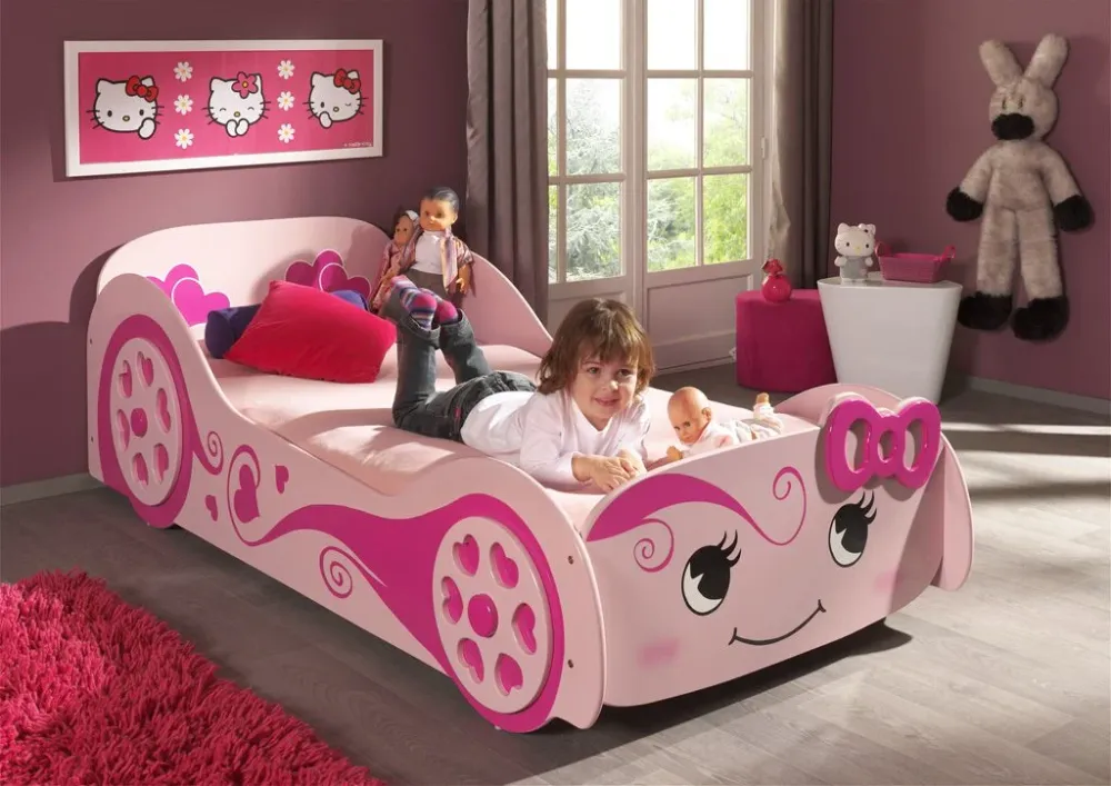 Lit Voiture LOVE Bett 90x200cm Rosa Mit Passender Matratze