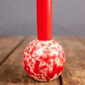 Marmorierter Kugel-Kerzenhalter (Rot/Weiß)