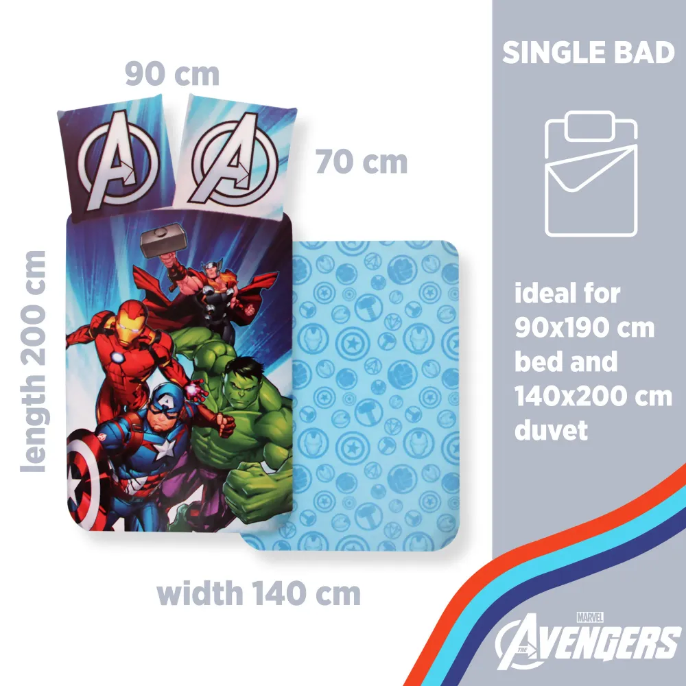 Marvel Avengers Bettbezug-Set für doppelseitige Einzelbetten aus Baumwolle 6555