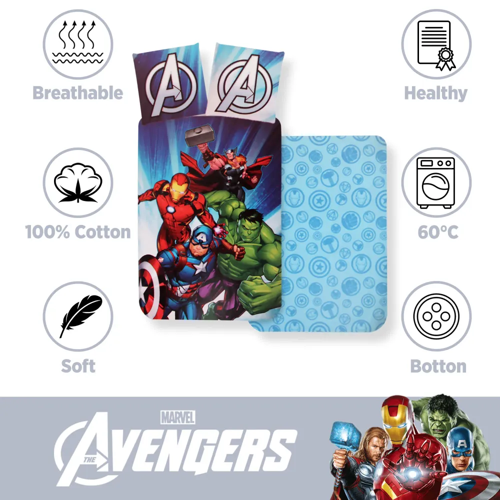 Marvel Avengers Bettbezug-Set für doppelseitige Einzelbetten aus Baumwolle 6555