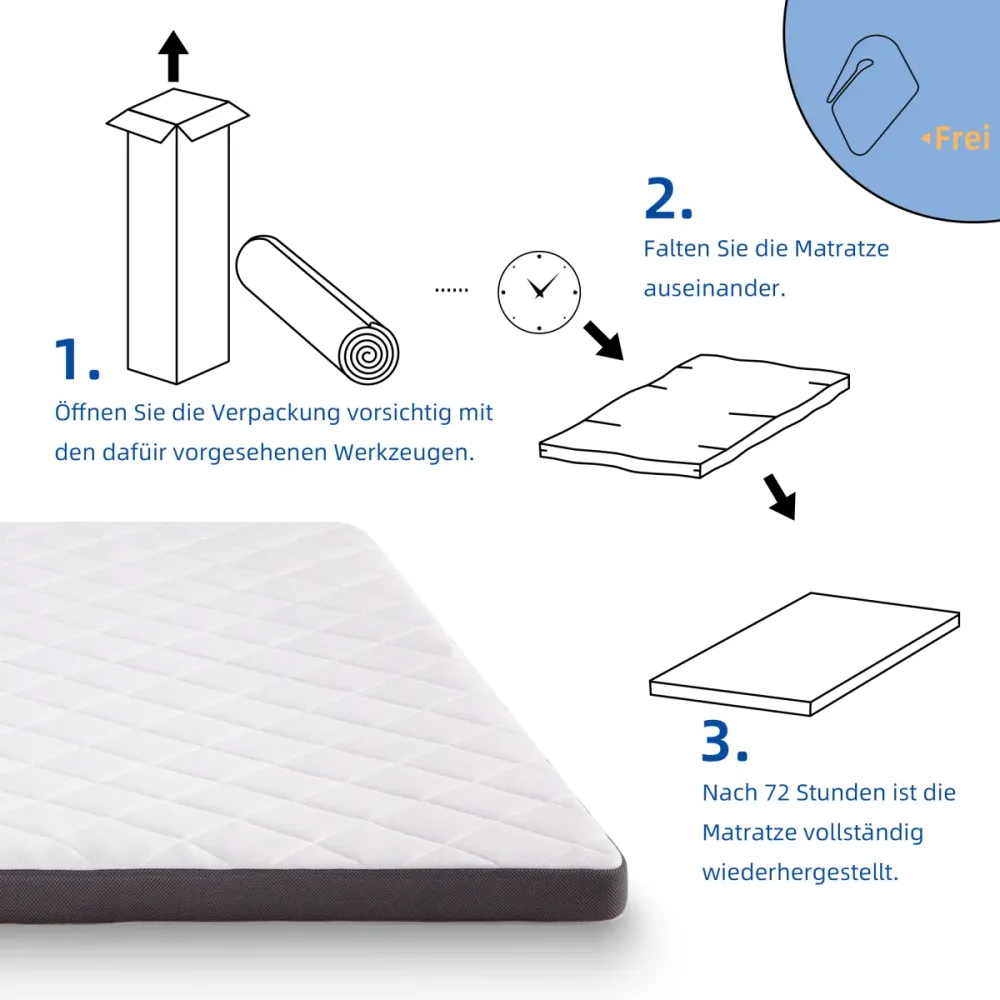 Matratzentopper 90x200 cm, 7 Zonen, H3, 7cm Höhe, Öko-TEX, Ergonomisch