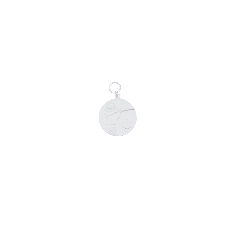 Medaille, 33mm, Messing, versilbert, mit Öse(n) und Ring(en)