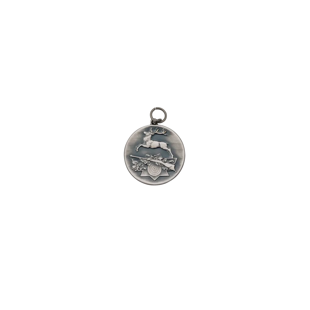 Medaille SPRINGENDER HIRSCH, Messing, altsilber, mit Öse(n) und Ring(en)