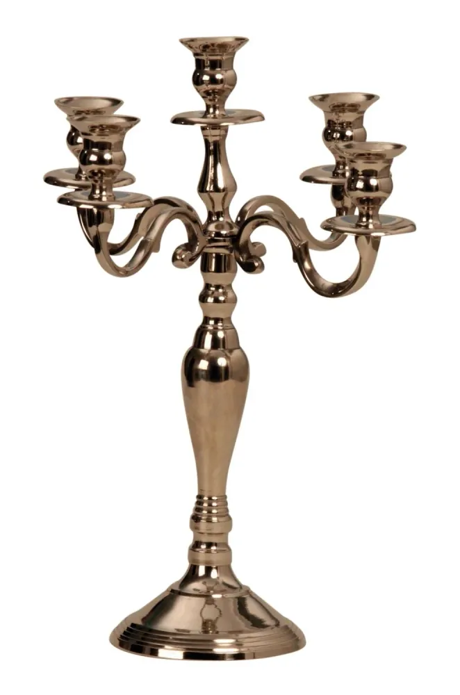 Moderner Kerzenständer Kerzenleuchter 5-armig aus Metall silber Höhe 39 cm